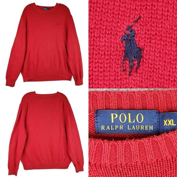 Polo Ralph Lauren Sweater Mens Crew Neck Pullover Red Vintage Chunky Size XXL - Picture 1 of 9